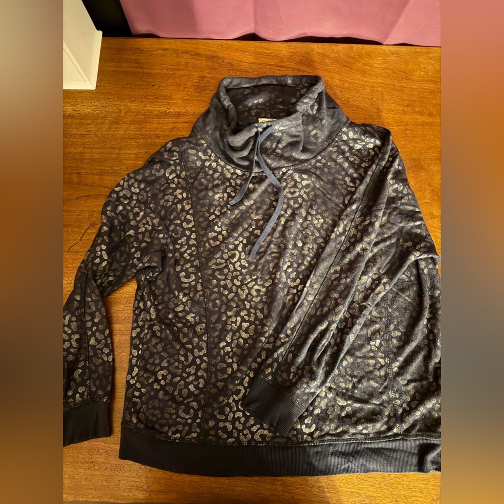 Navy blue, cheetah print, funnel neck sweater - Picture 2 of 3